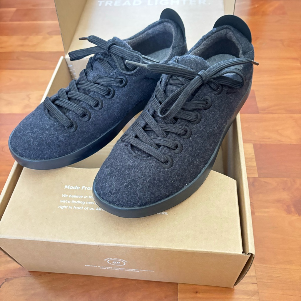 New In Box Allbirds Women's Wool Pipers Black Wool Sneakers Size 8